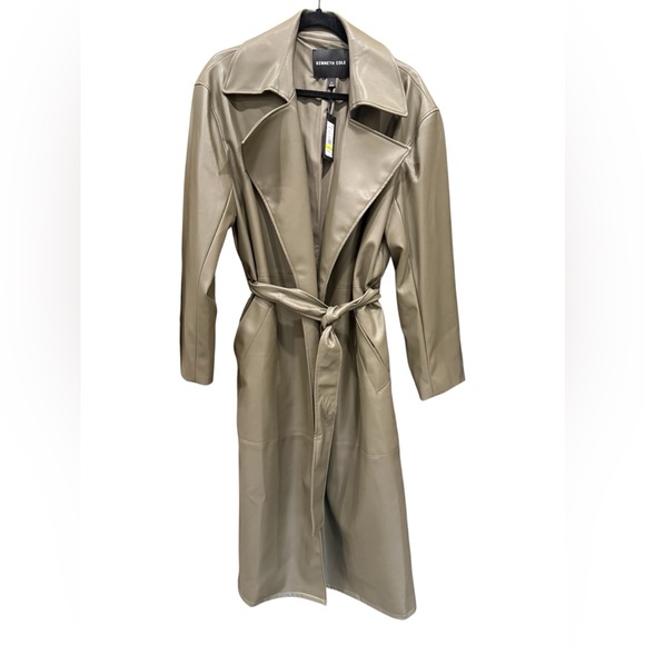 Kenneth Cole Jackets & Blazers - NWT Kenneth Cole‎ Faux Leather Trench Coat Belted Long Jacket Olive Green M